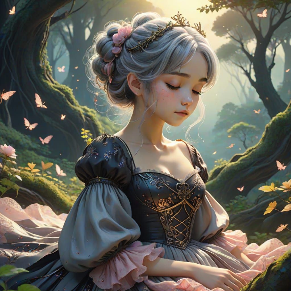 Gothic Princess in Whimsical Dreamscape