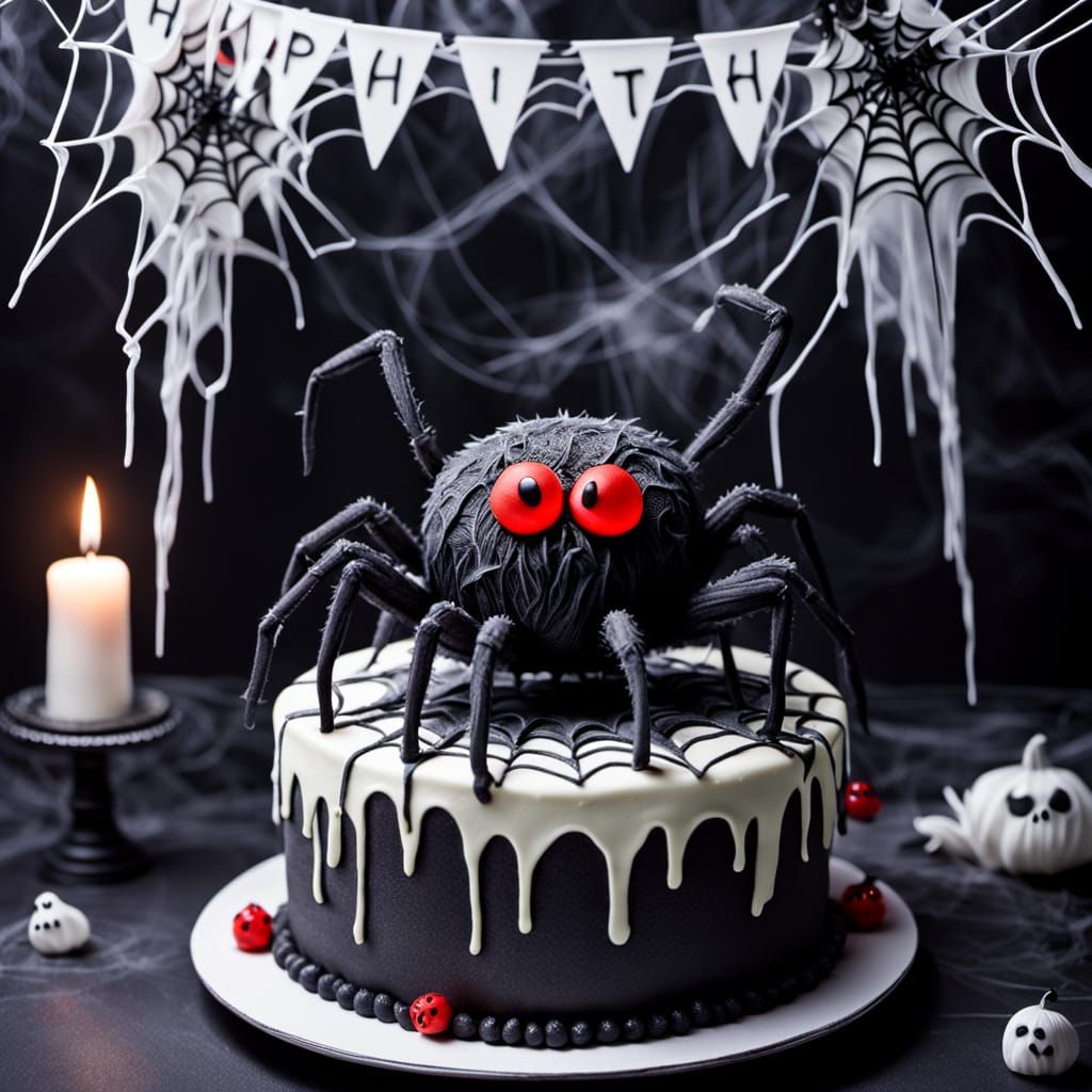 Detailed Fondant Spider on Gothic Birthday Cake
