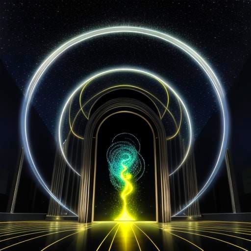 Metallic Portal Radiating Light in Magic Realism