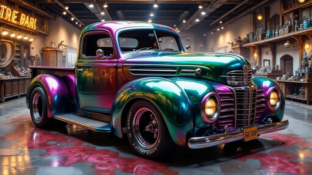 Custom Slammed Truck in Emerald to Magenta Gradient