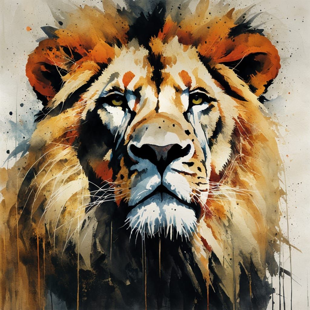 Whimsical Lion Portrait in Naive Art Style