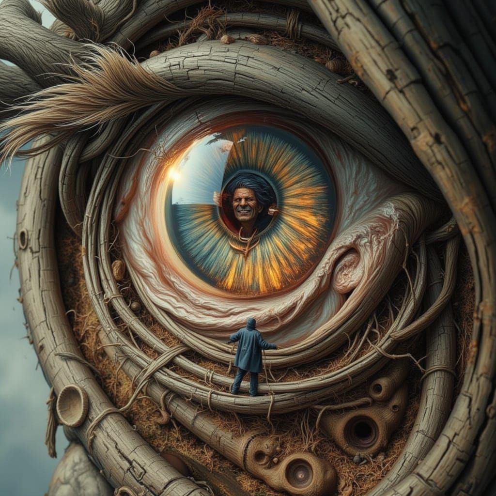 Fractal Faces Trapped in an Eye: Surreal Concept Art