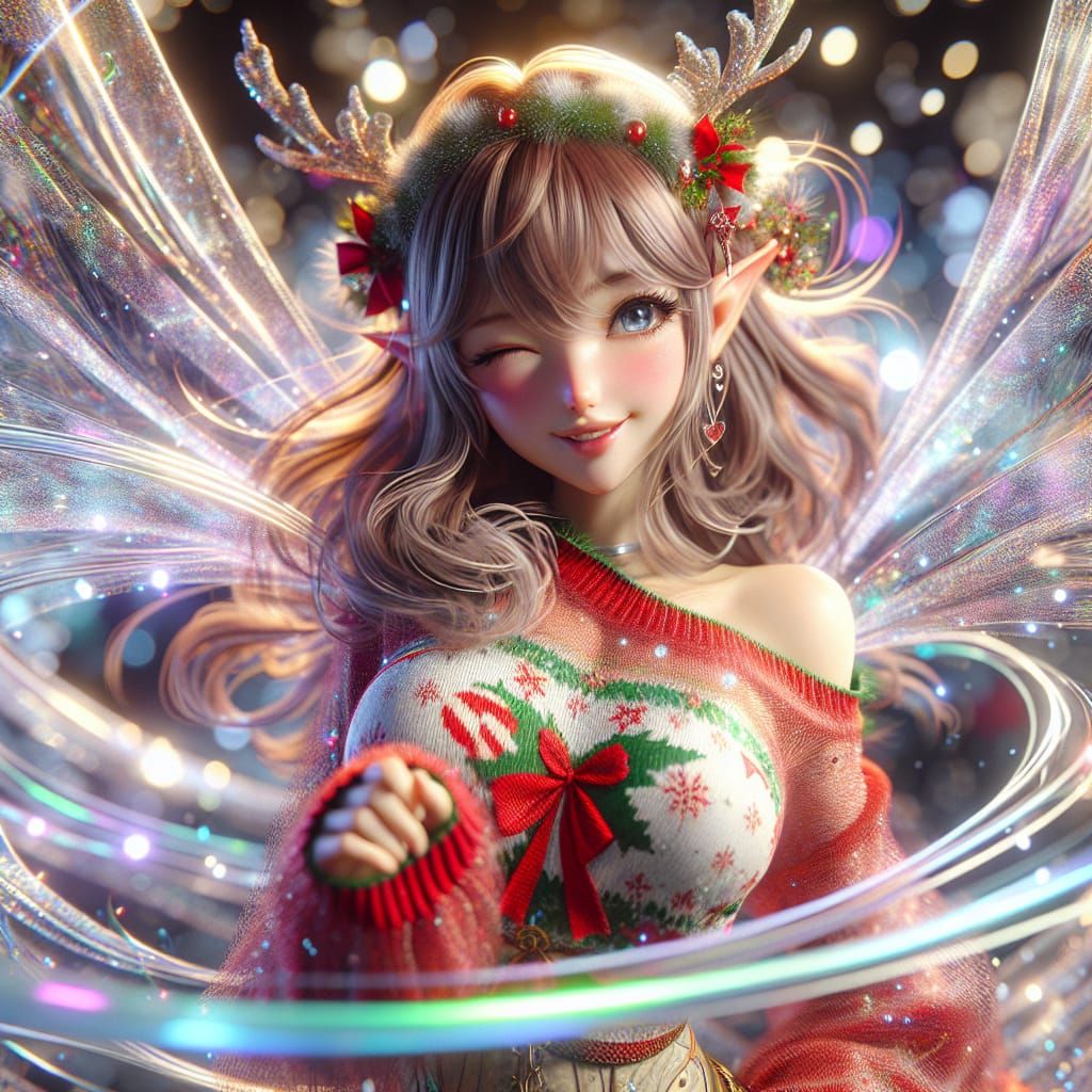 Festive Elf in Santa's Workshop: Anime Style