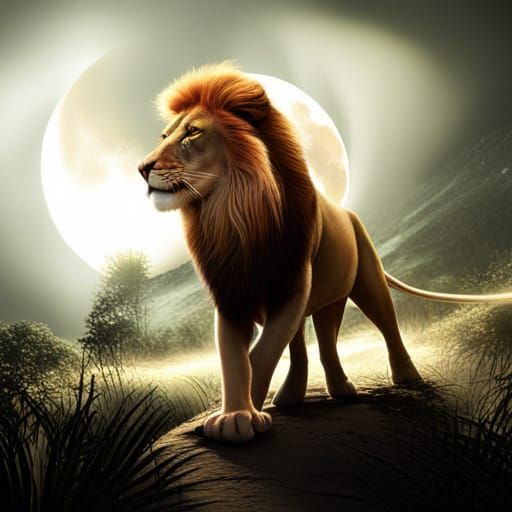 Colorful Lion in Forest, Cinematic 3D Render