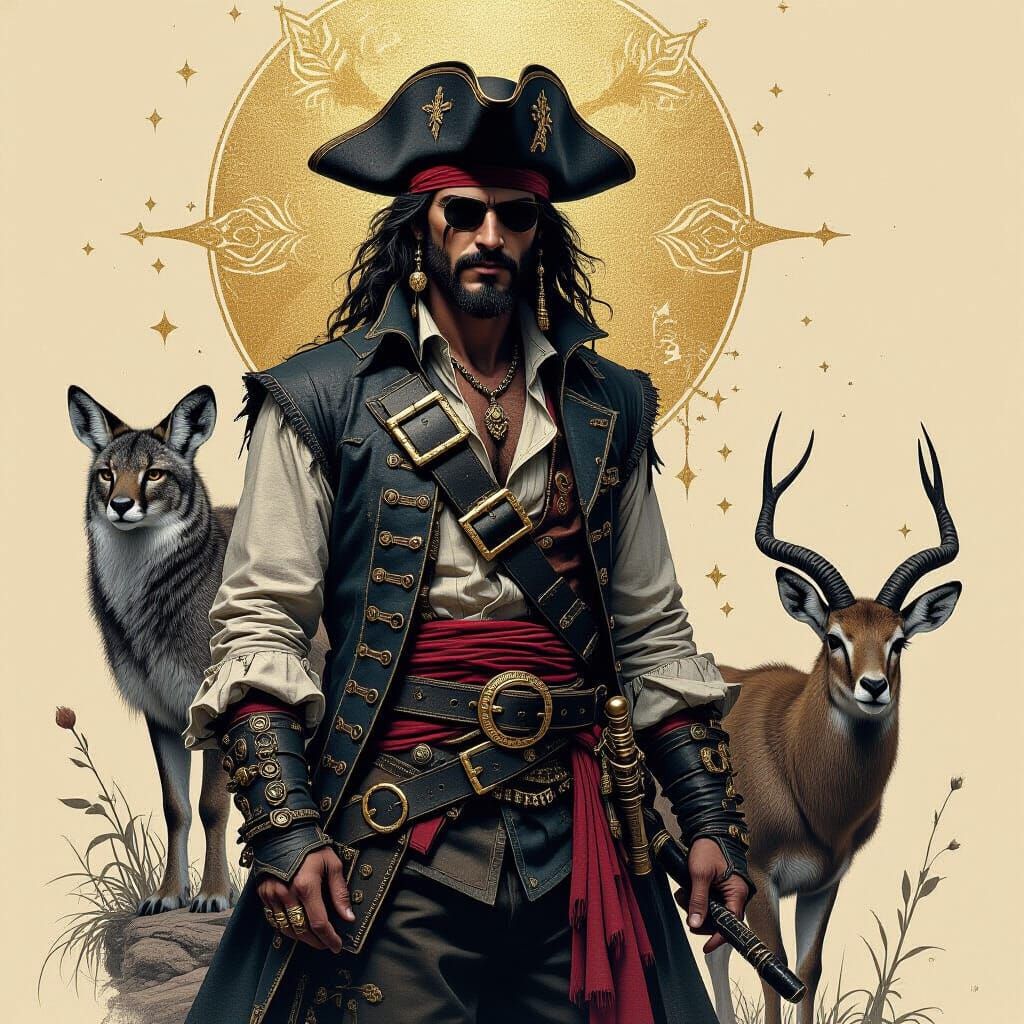 Pirates and Exotic Animals in Mixed Media Style