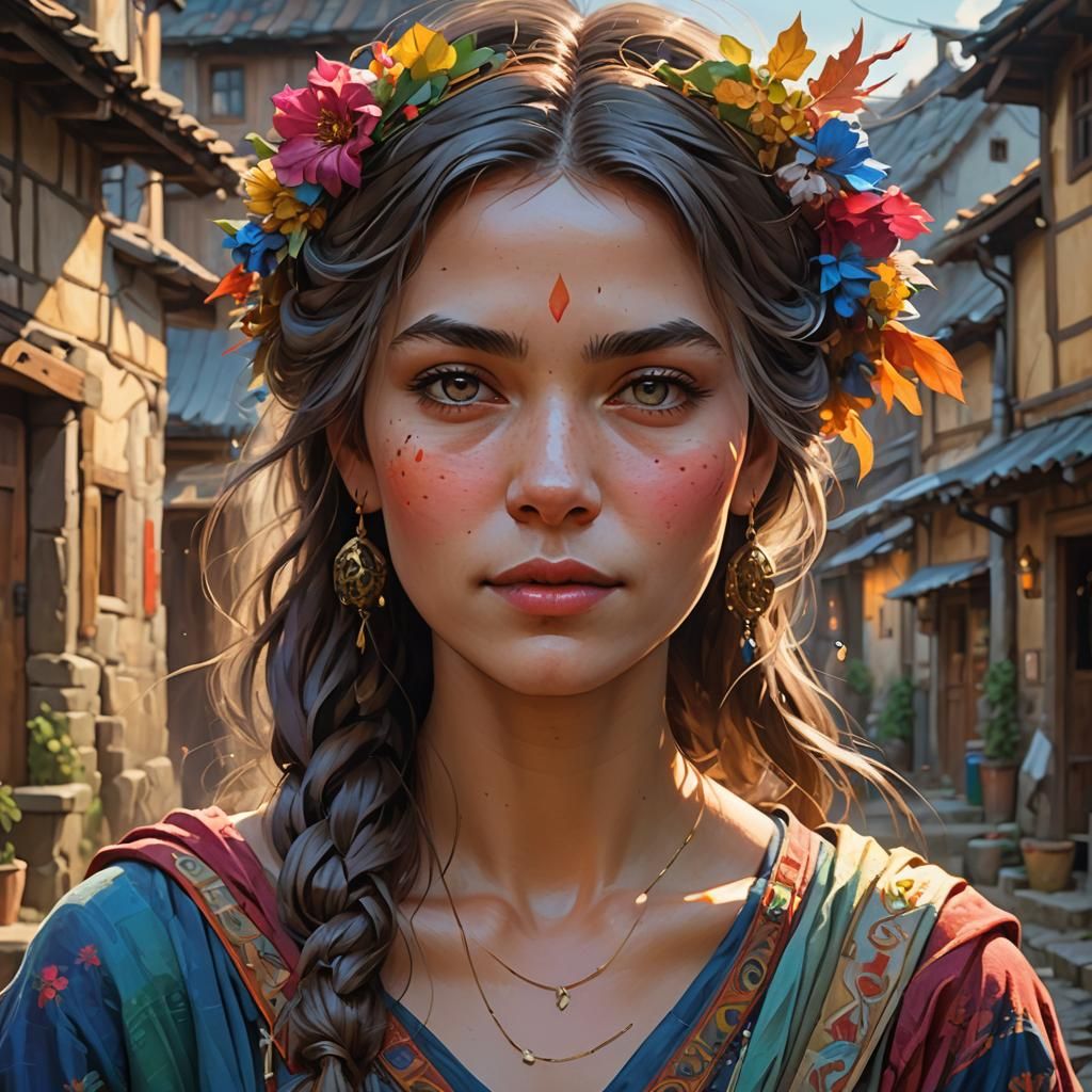 Beautiful Lady Portrait with Vibrant Brushstrokes