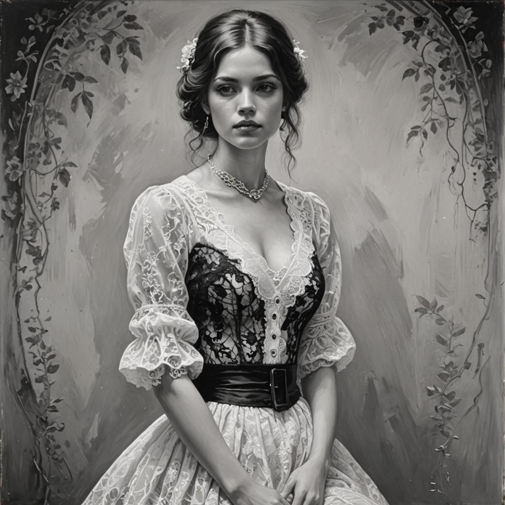 Monochrome Portrait of Woman in Lace Dress