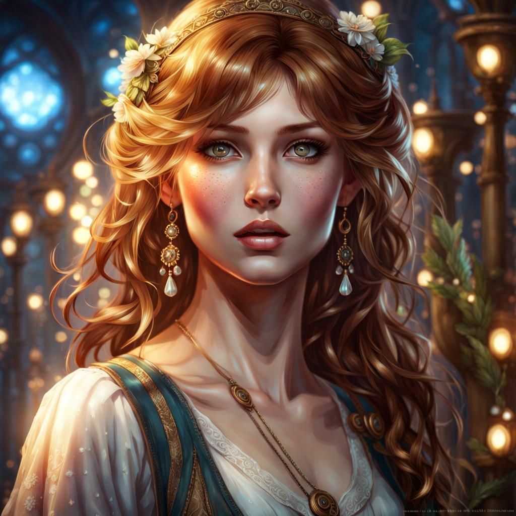 Ethereal Hazel-Haired Girl in Retro Style