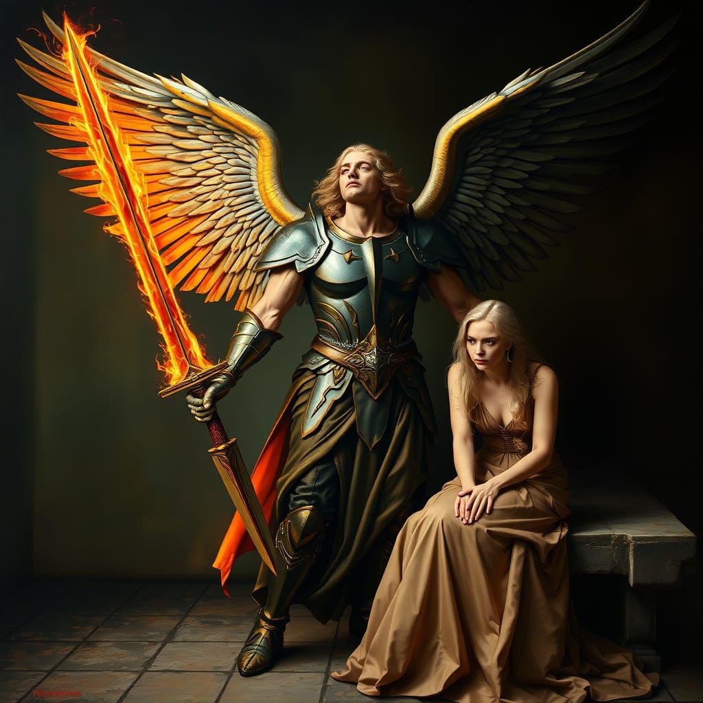 Renaissance Angel with Flaming Sword, Flemish Style