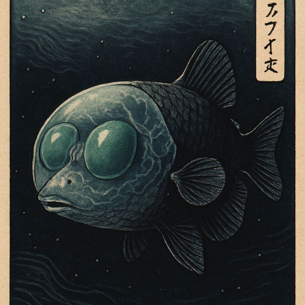 Barreleye Fish in Ukiyo-e Woodblock Print