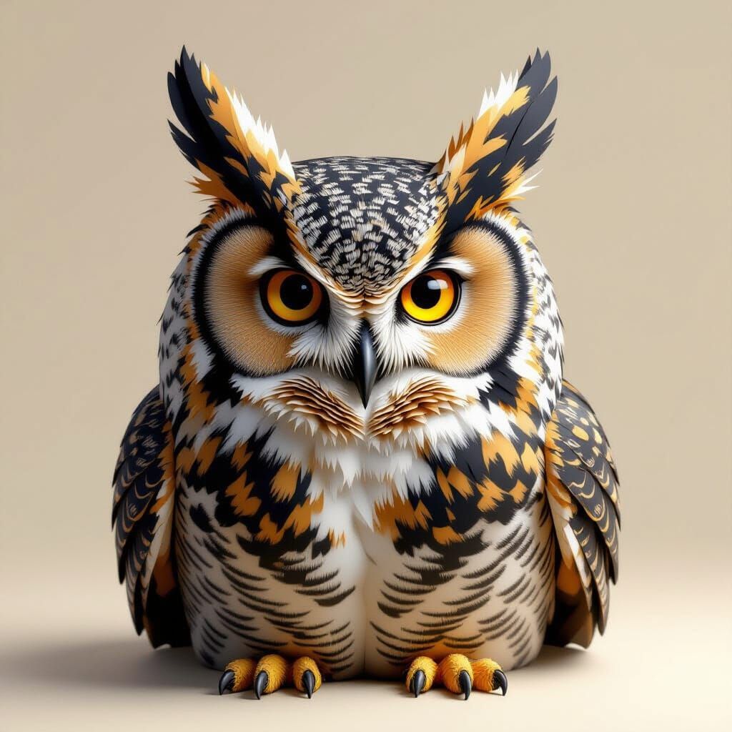 4-Dimensional Great Horned Owl Abstract Vision