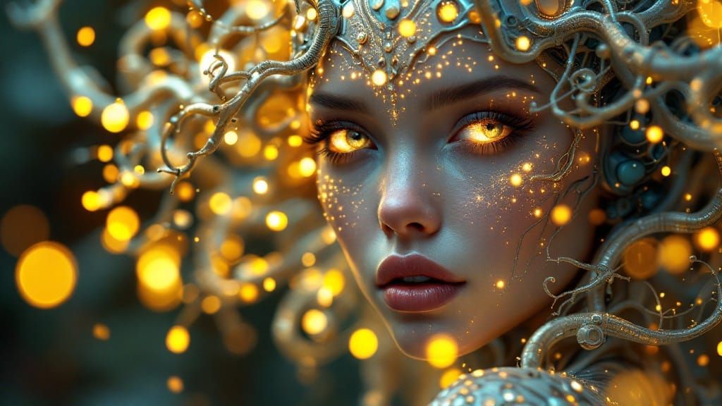 Biomechanical Goddess in Ethereal, Art Nouveau-Inspired Beau...