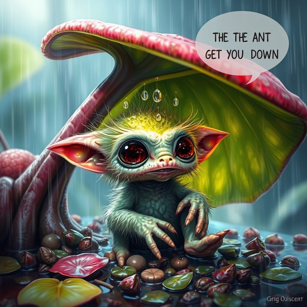 Fuzzy Alien in Rainy Sci-Fi Concept Art