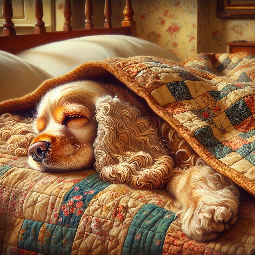 Peaceful Cocker Spaniel Sleeping: Wet Oil Painting