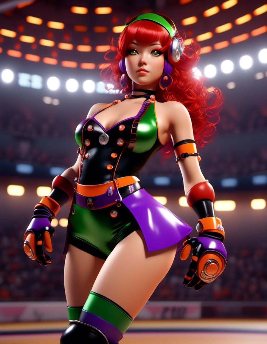 1970s Anime Roller Derby Princess in Arena