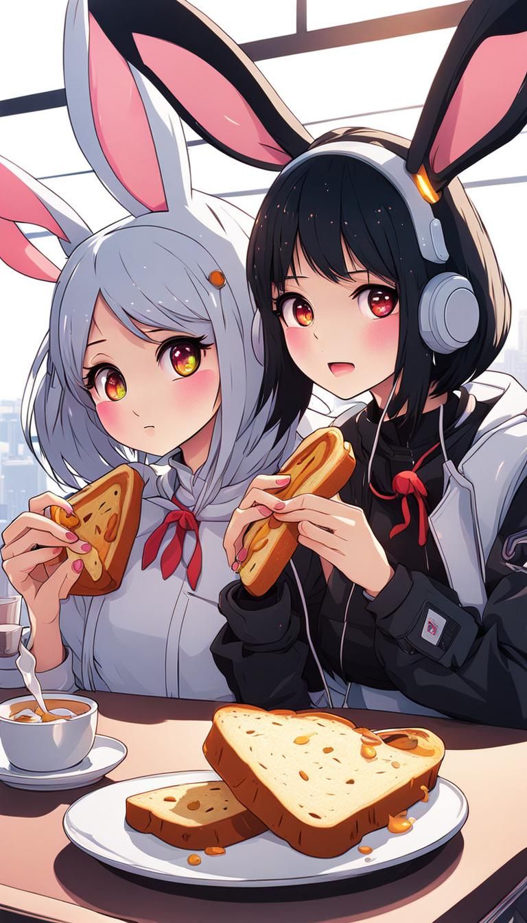 Cyberpunk Rabbit Girls in Anime Style Cafe