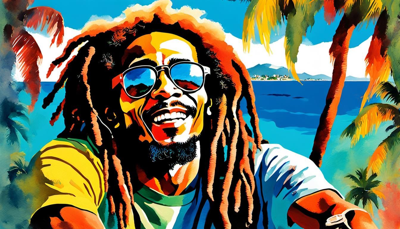 Bob Marley Pop Art Watercolor Portrait in LA