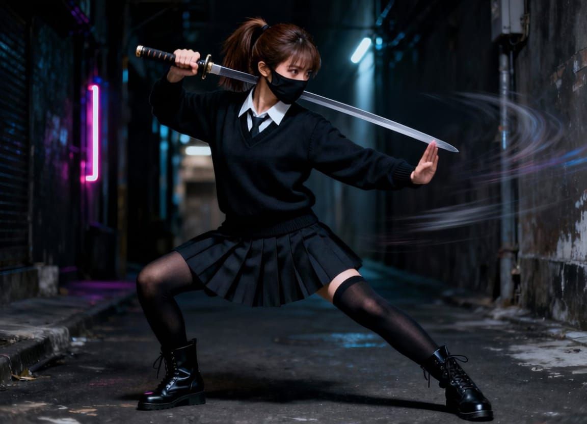 Preppy Ninja Warrior Strikes in Dark Alleyway