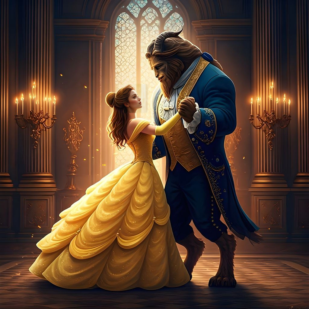 Princess Belle Dancing with the Beast in Palace