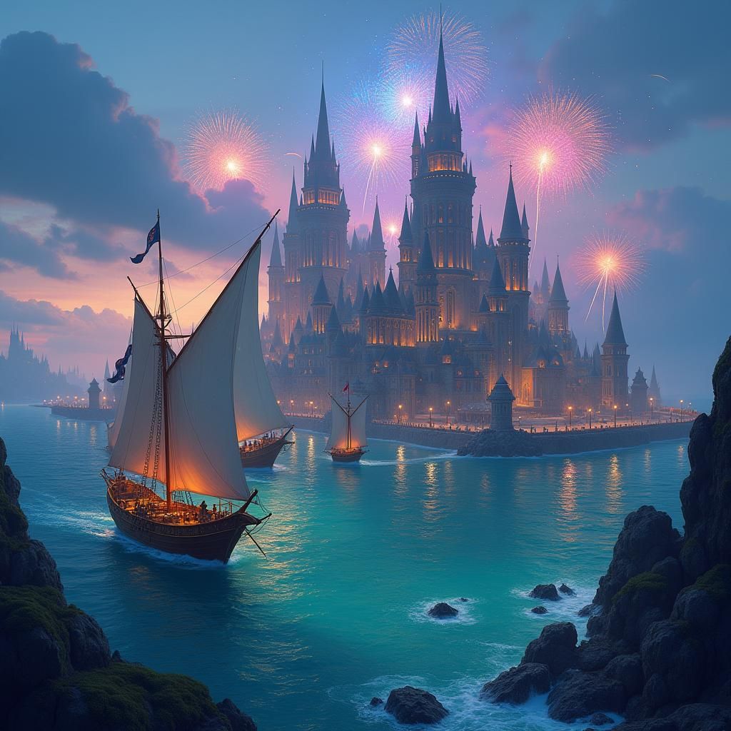 Mystical Ocean Kingdom at Dusk: Fantasy Concept Art