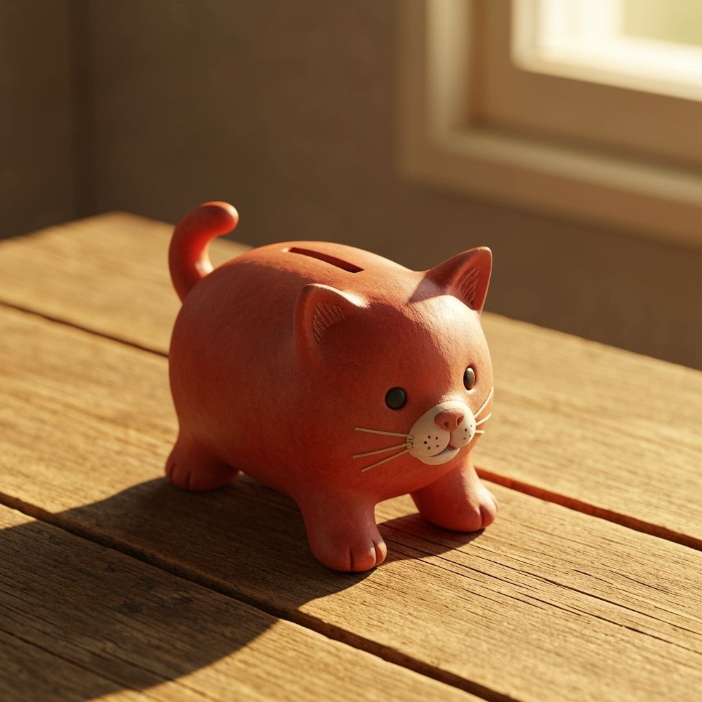 Charming Kitten Piggy Bank in Warm Golden Light