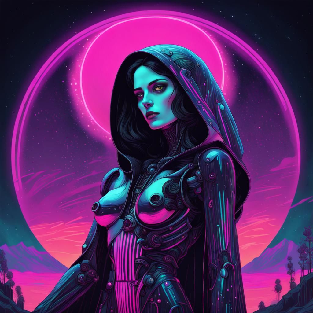 Reaper Reaping the Universe in Klimt Synthwave Style