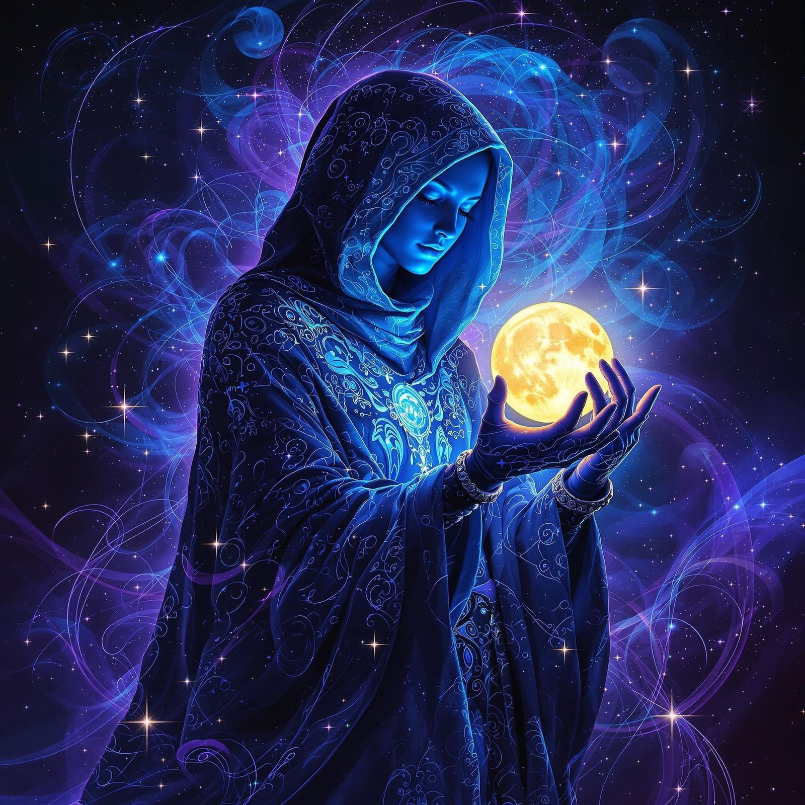 Futuristic Goddess of the Moon in Neon Circuitry