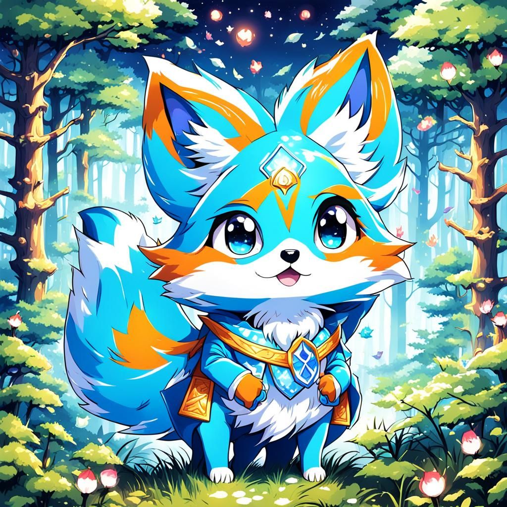 Charming Chibi Fox in Enchanted Anime Forest