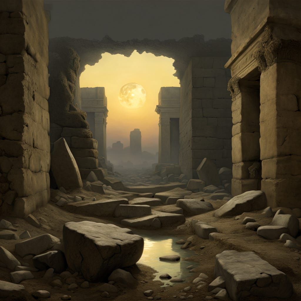 Mystical Stone Tablet in Hyperreal Urban Excavation