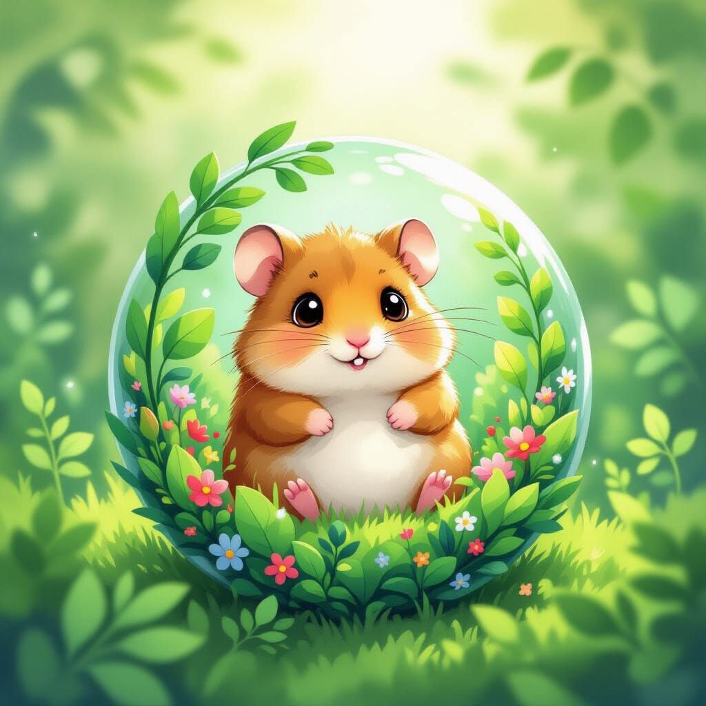 Whimsical Hamster in Globe, Watercolor Illustration