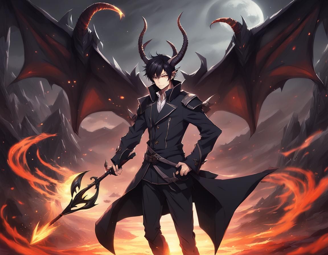 Incubus with Demonic Wings in Anime Style