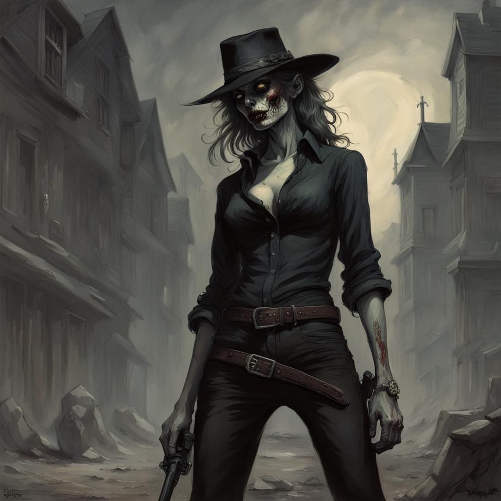 Fantasy Zombie Gunslinger in Horror Art Style