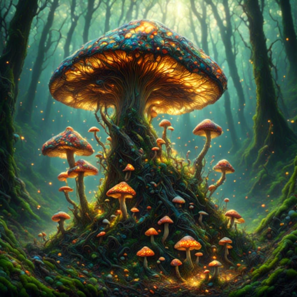 Surreal Forest King Mushroom with Glass Orbs