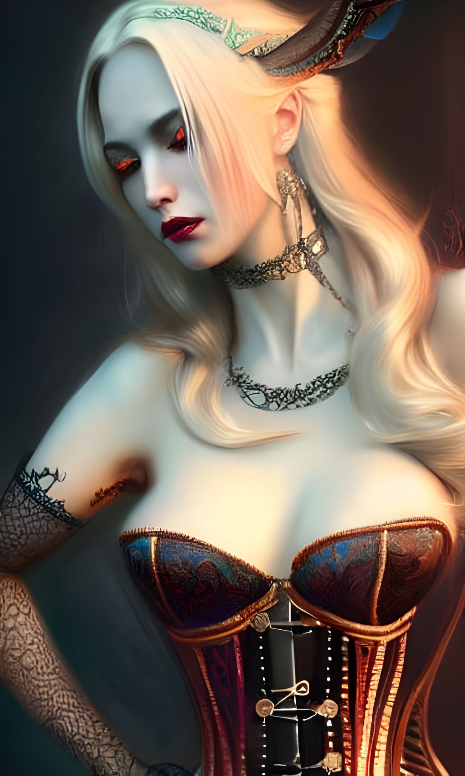 Detailed Portrait of Blonde Vampire in Corset
