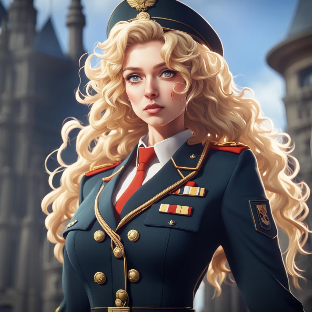 Anime Woman in Military Uniform: Detailed Matte Painting