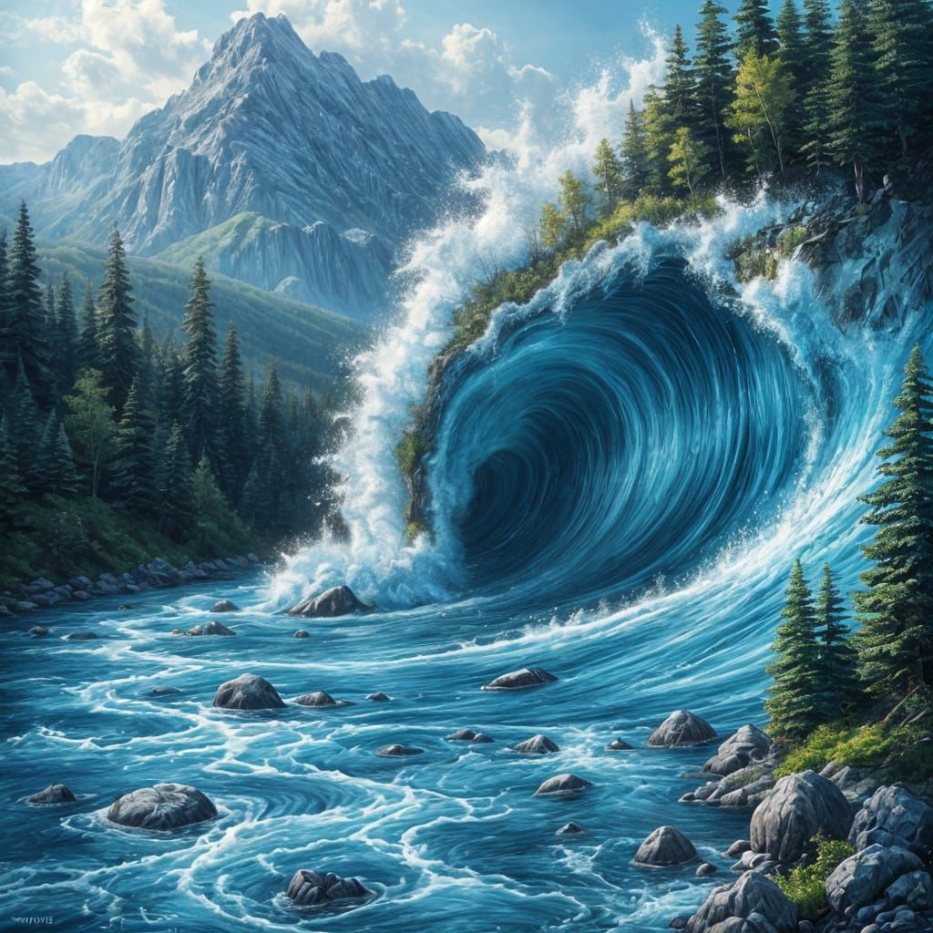 Giant Wave Sweeping Valley, Bob Ross Style