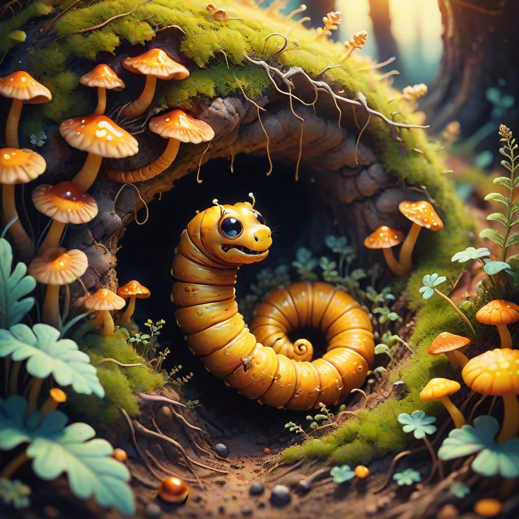 Whimsical Worm Burrow Fantasy Illustration