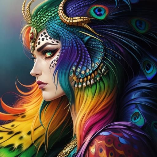 Woman with Rainbow Dragon Scales in Comic Art