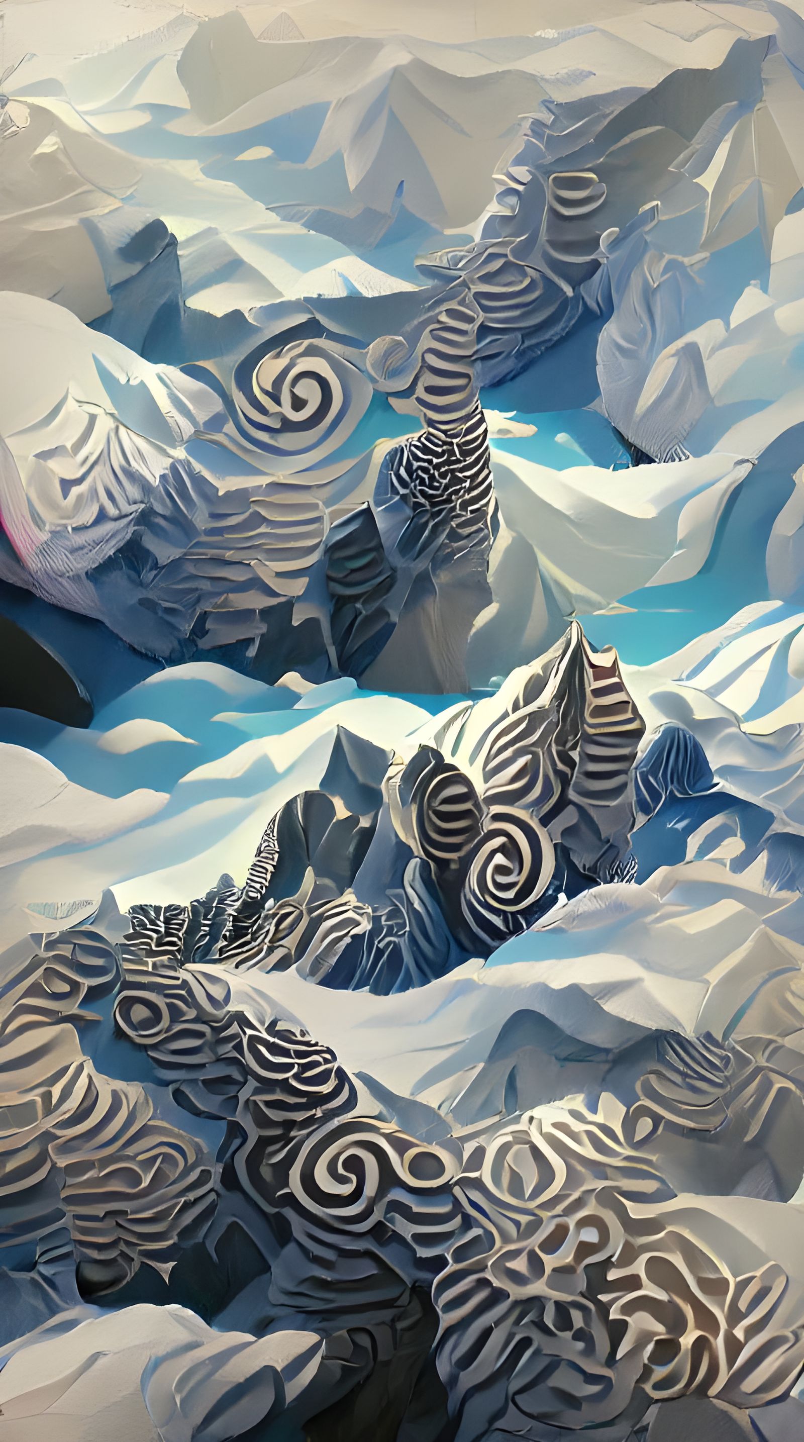 Silver Snow Mountains in Abstract Gouache Style