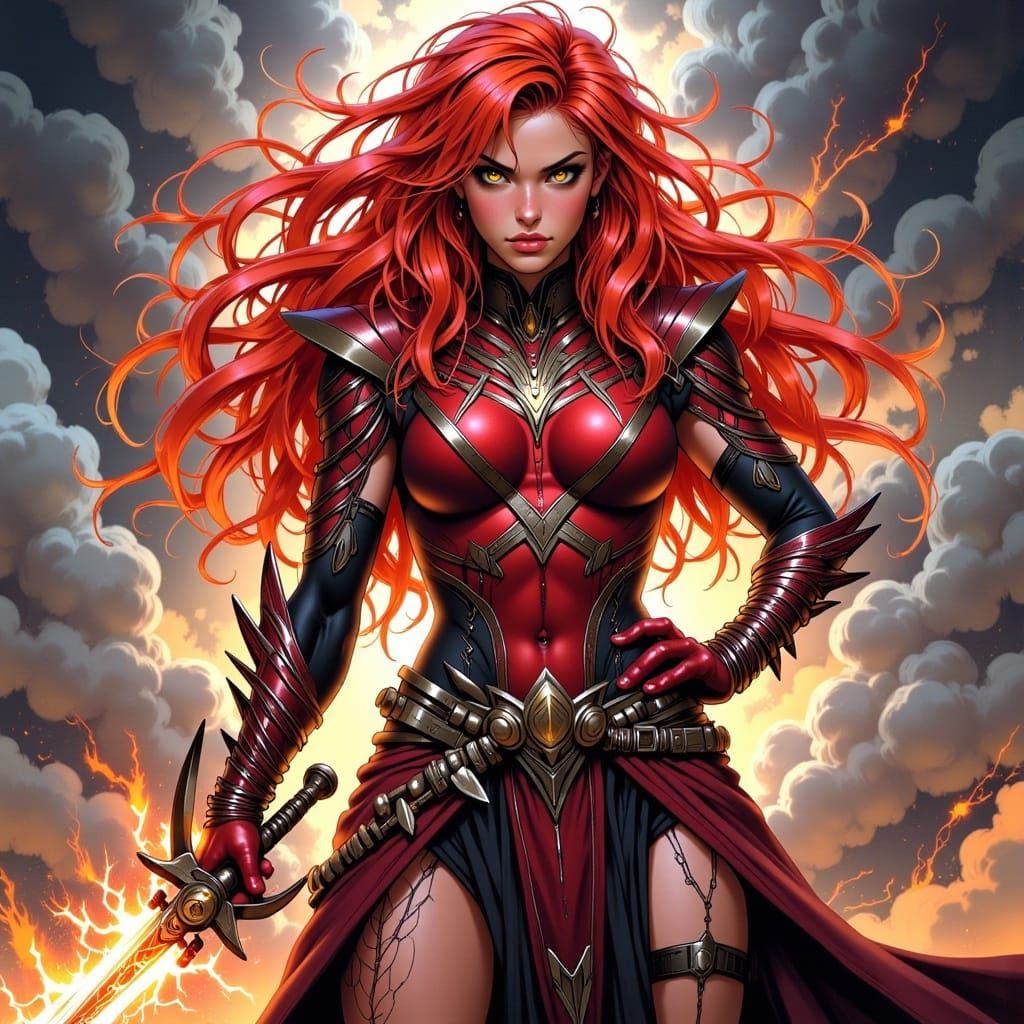 Electric Anime Warrior Woman with Lightning Sword