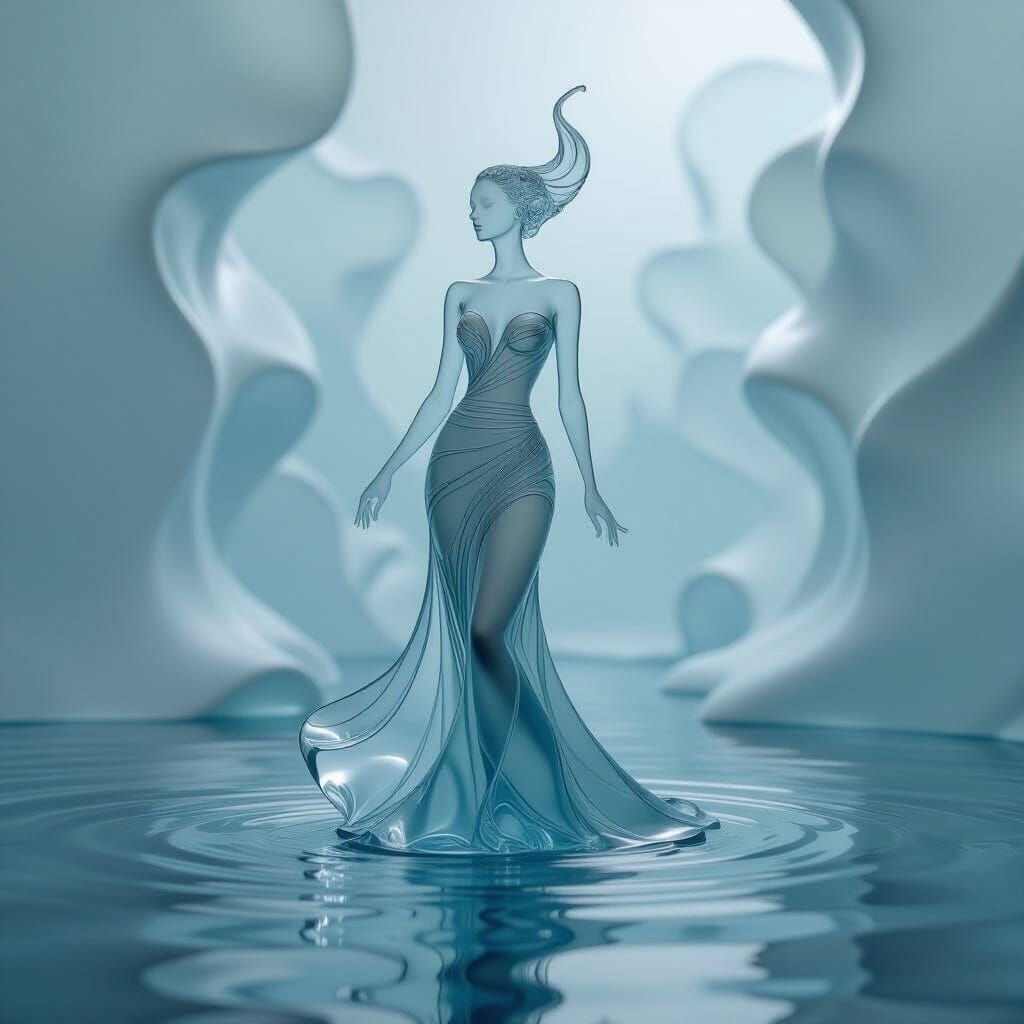 Shattering Glass Figure in Dreamlike Atmosphere