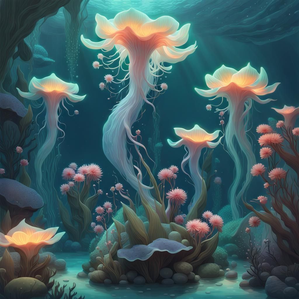 Bioluminescent Underwater Garden: A Dark Fantasy Concept Art