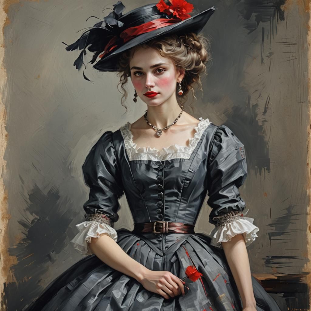 Victorian Lady with Red Lips in Classical Painting Style