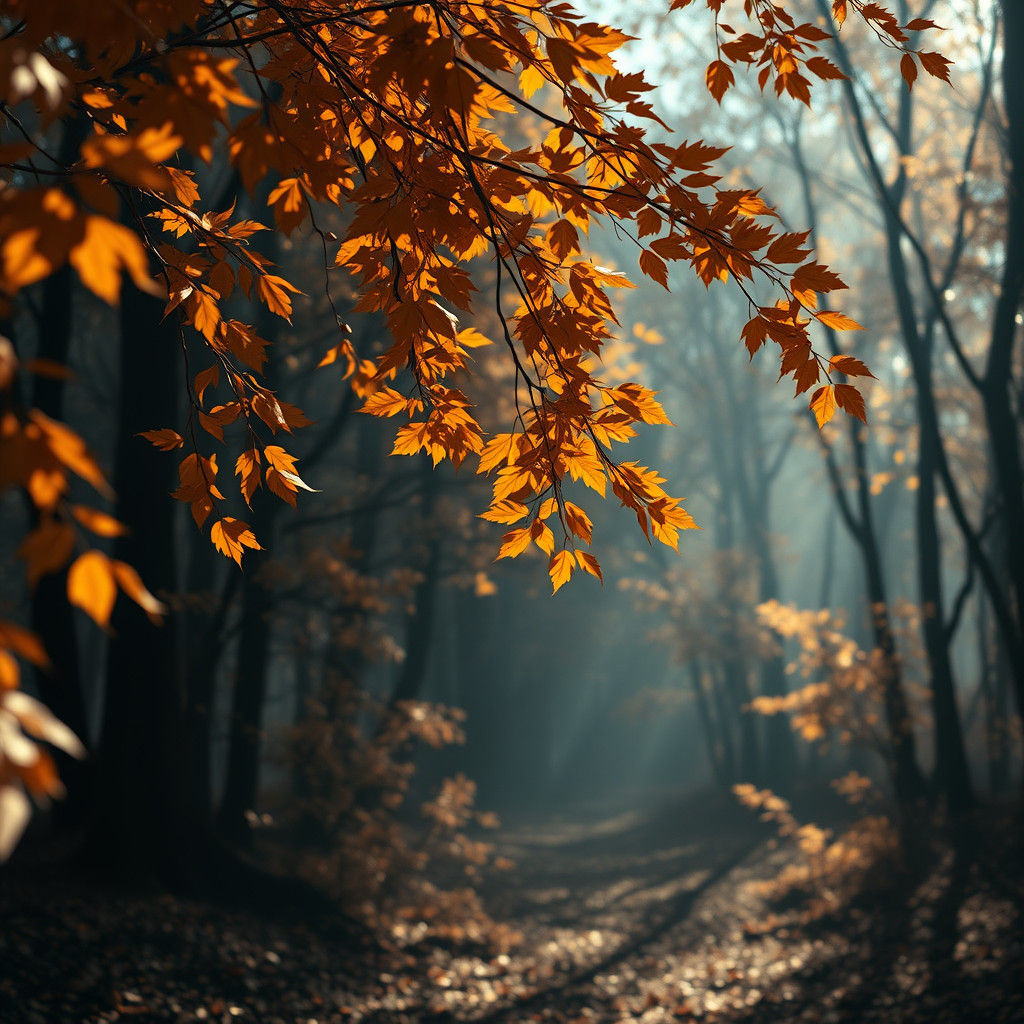 Golden Autumn Leaves Fall in Tranquil Forest