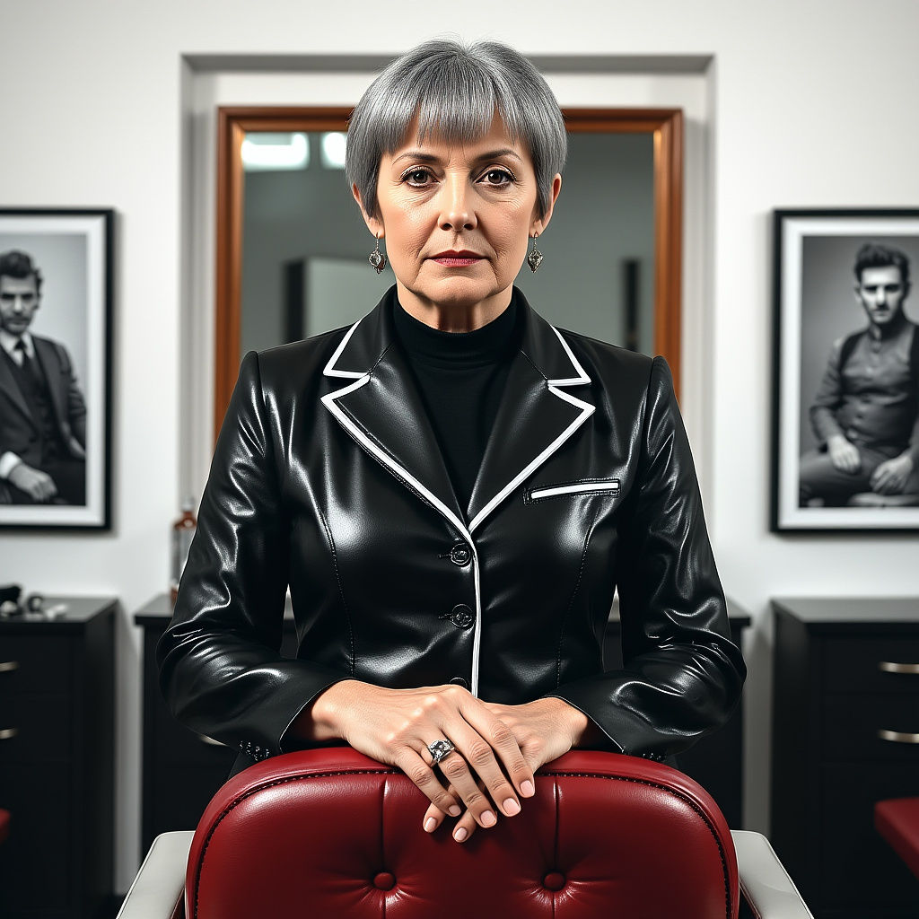 Female Barber in Minimalist Salon, Photorealistic Style