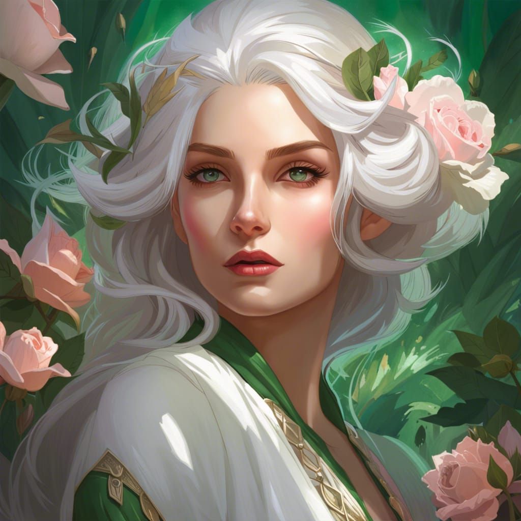 Elven Woman Portrait in Art Nouveau Style