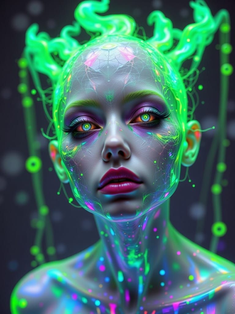 Glitching Demon Android in Digital Alien City