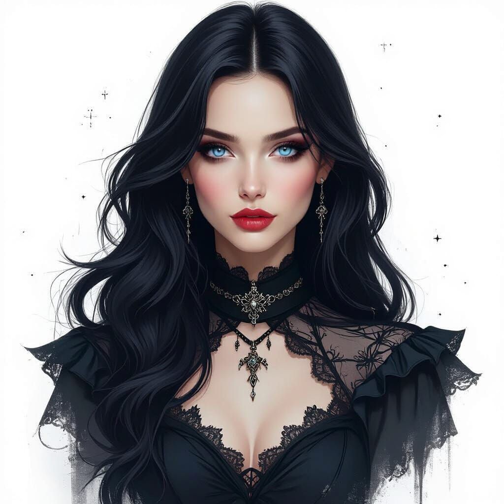Mysterious Vampire with Blue Eyes in Goth Style