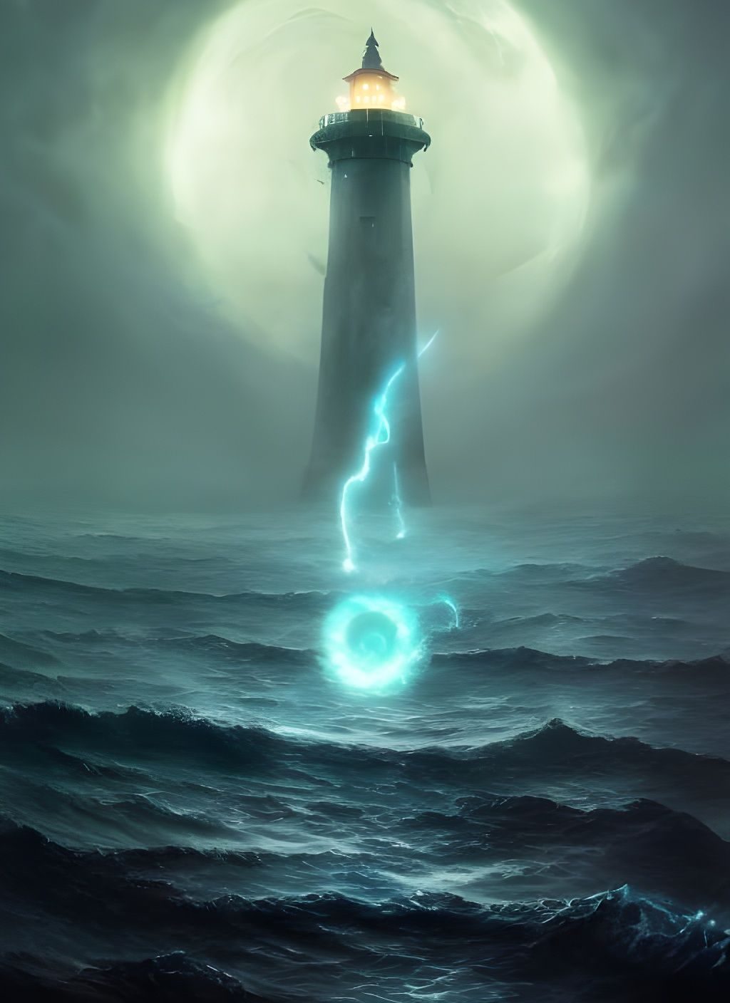 Astral Lighthouse on Cosmic Ocean: Digital Art