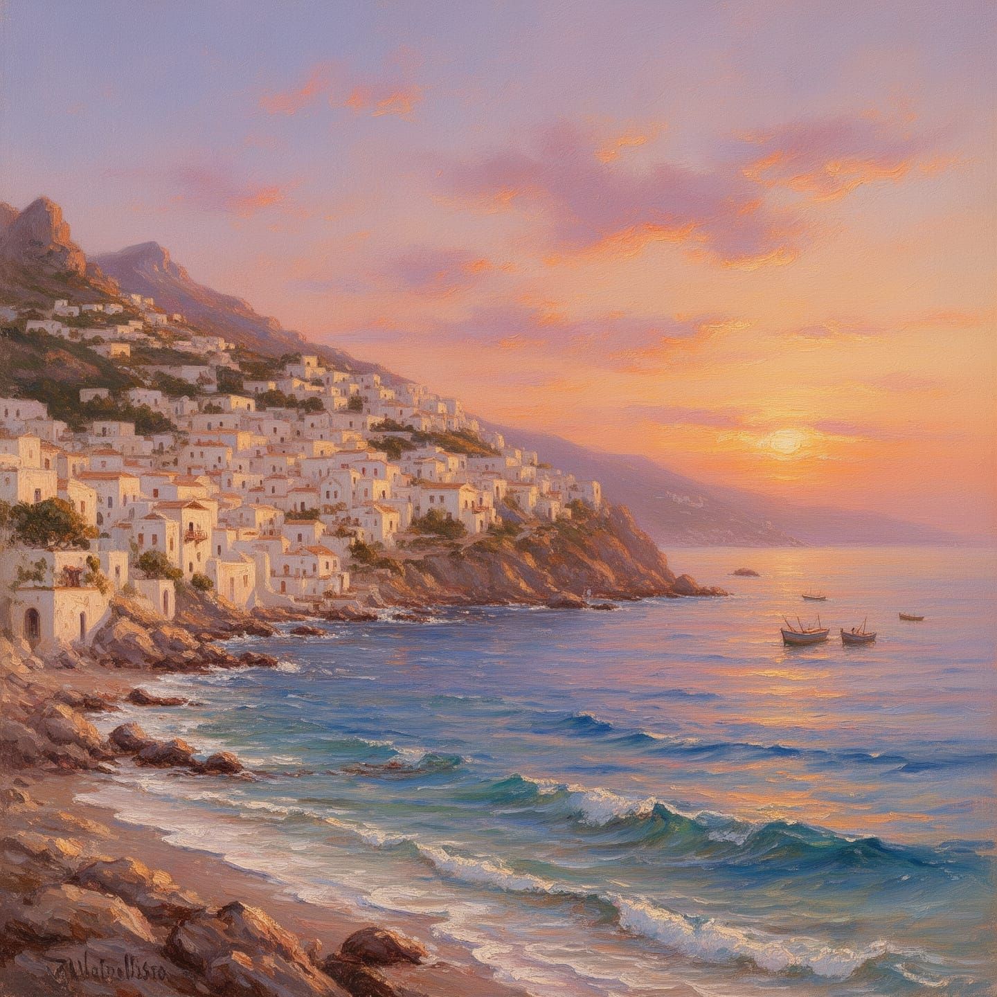 Serene Mediterranean Coastline at Sunset